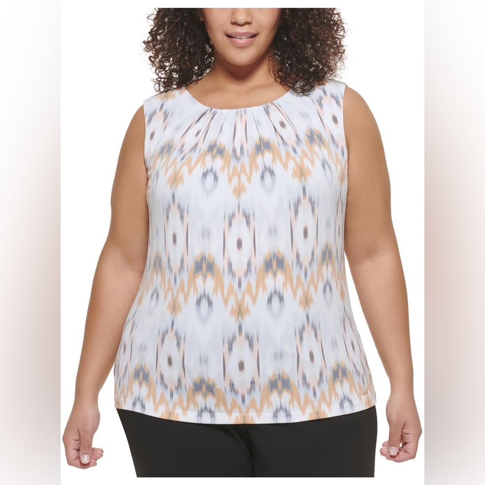 New Calvin Klein Womens Printed Sleeveless Shell size XL